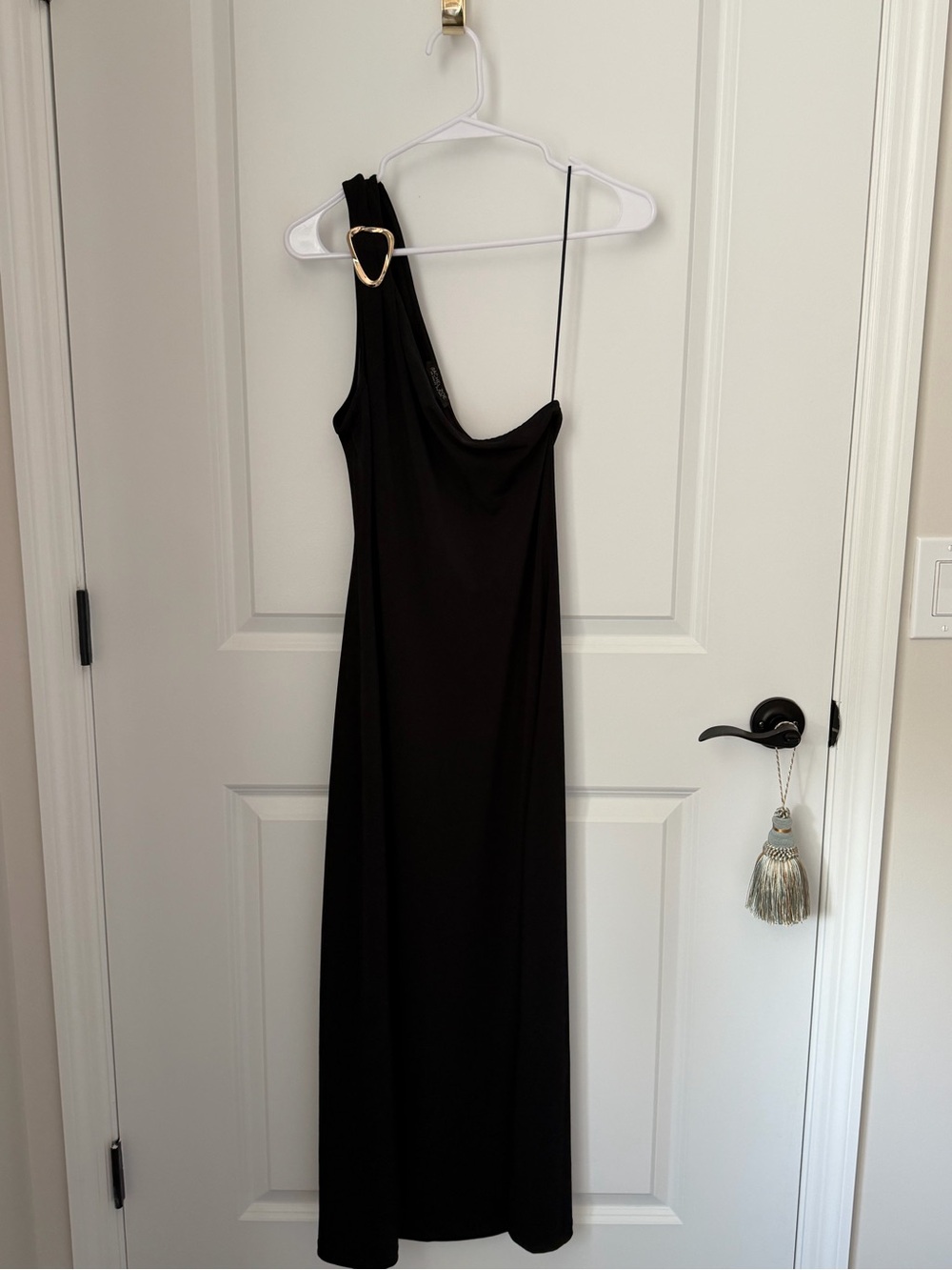 Rachel Zoe • Black One-Shoulder Midi Dress with Gold Accent • NWOT